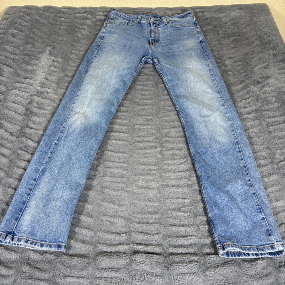 Levis 505 Regular Fit Straight Leg Jeans Mens 32x34 Light Wash Blue Stretch
